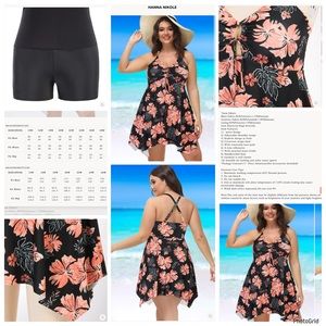 Hannah Nikole 16W plus size floral Swimdress one piece swimsuit NWT